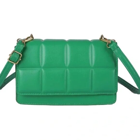 Green Square PU Flap Shoulder Bag Small Messenger Crossbody Handbags - Picture 1 of 4